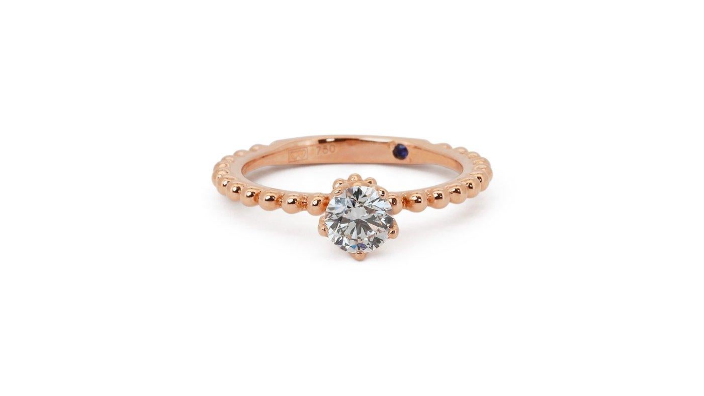 Round Cut Beautiful 18k Rose Gold Solitaire Ring with 0.4ct Natural Diamond GIACertificate For Sale