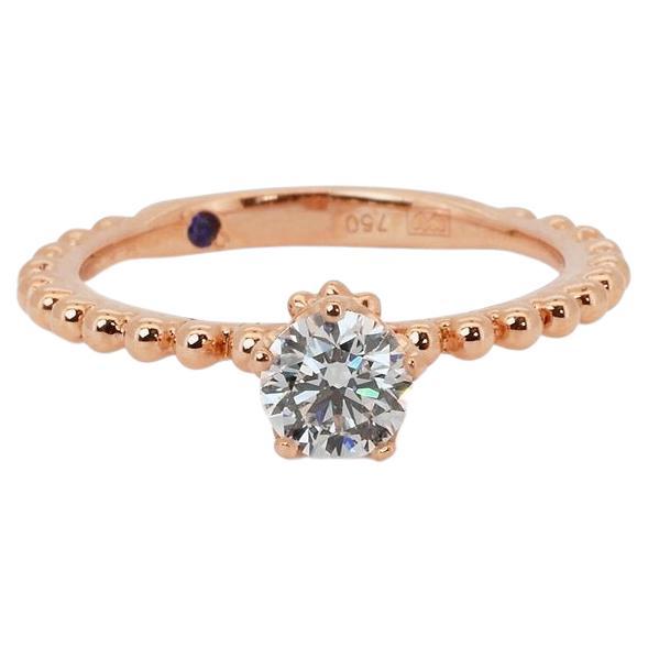 Magnifique bague solitaire en or rose 18 carats avec diamant naturel de 0,4 carat certifié par le GIA en vente