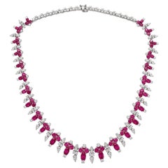 Beautiful 18K White Gold 19.28 Carat Ruby and Diamond Necklace