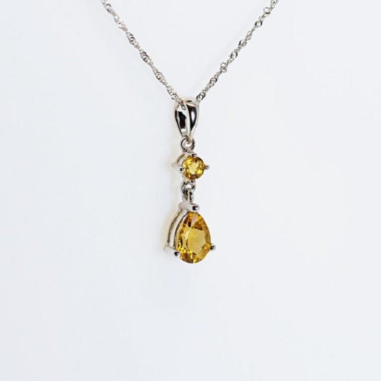 Pear Cut Beautiful 18K White Gold Citrine Necklace with 0.50 Ct Natural Citrine For Sale