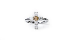 Beautiful 18K White Gold Cross Ring with 0.88 Ct Natural Diamonds, AIG Cert