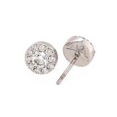 Beautiful 18 Karat White Gold Diamond Button Stud Earrings