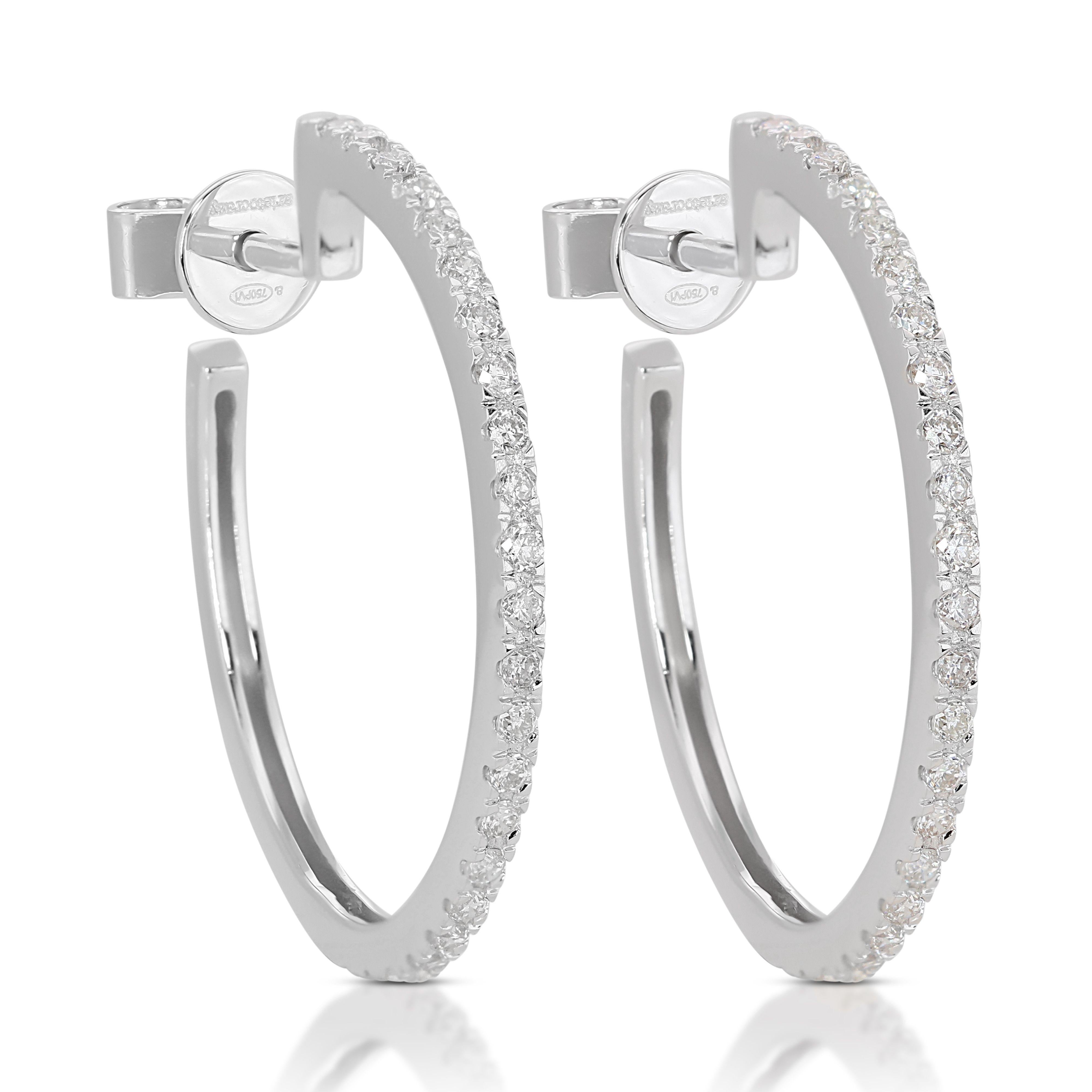 Beautiful 18K White Gold Hoop Earrings In New Condition For Sale In רמת גן, IL