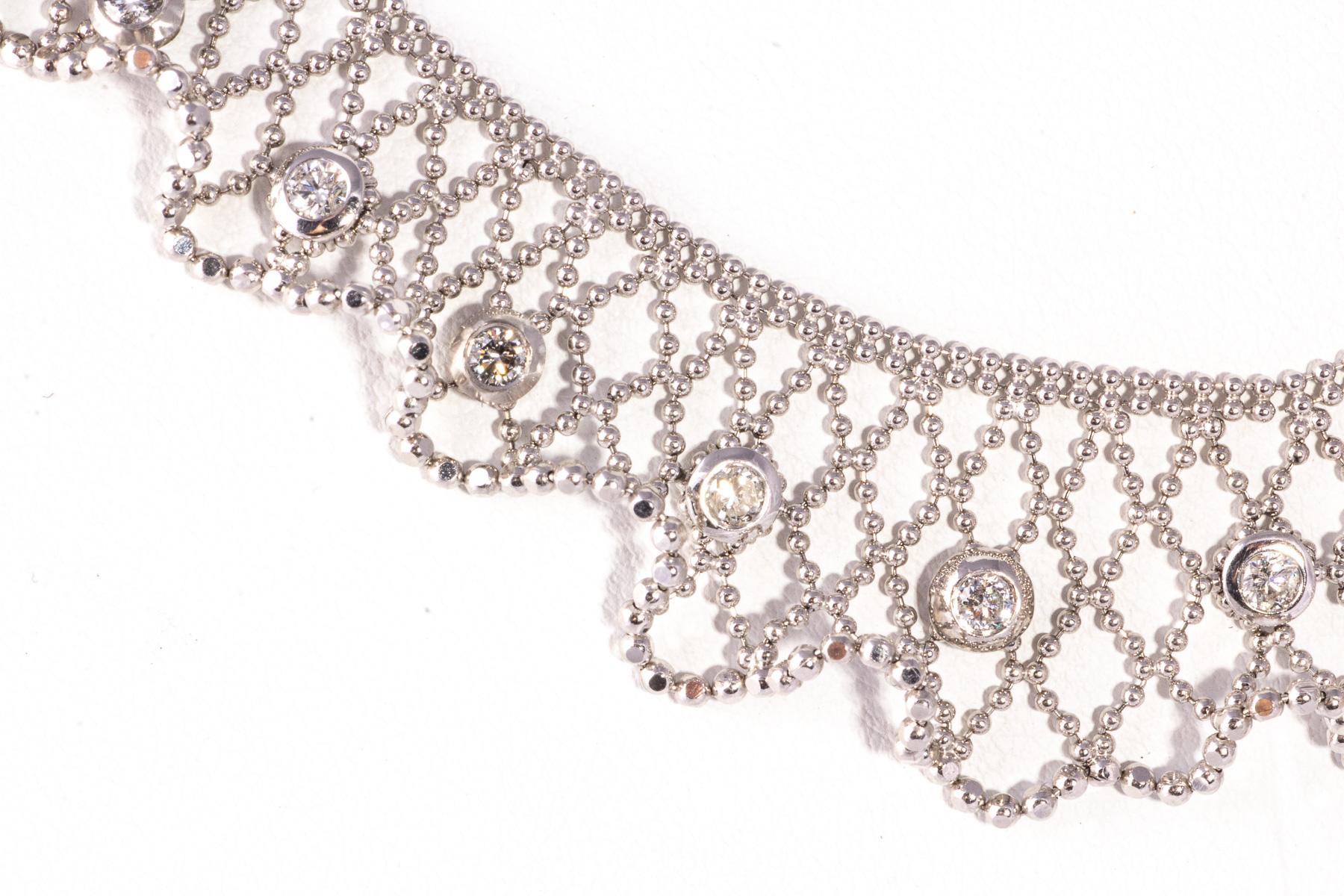White Gold Delicate Lace and Diamond Necklace -- 19