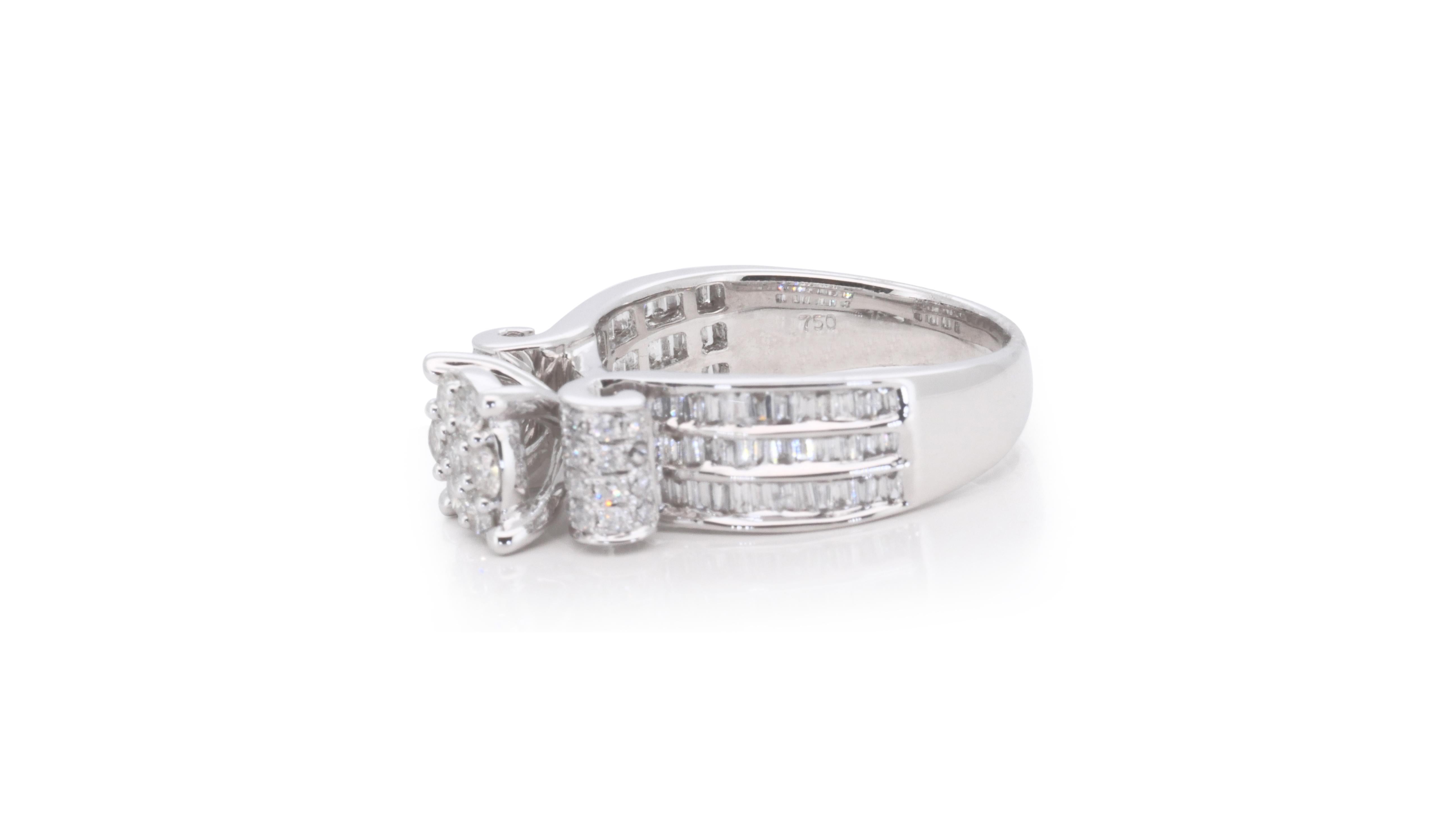 Beautiful 18k White Gold Pave Cluster Ring with 0.64ct Natural Diamonds 2