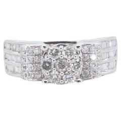 Beautiful 18k White Gold Pave Cluster Ring with 0.64ct Natural Diamonds