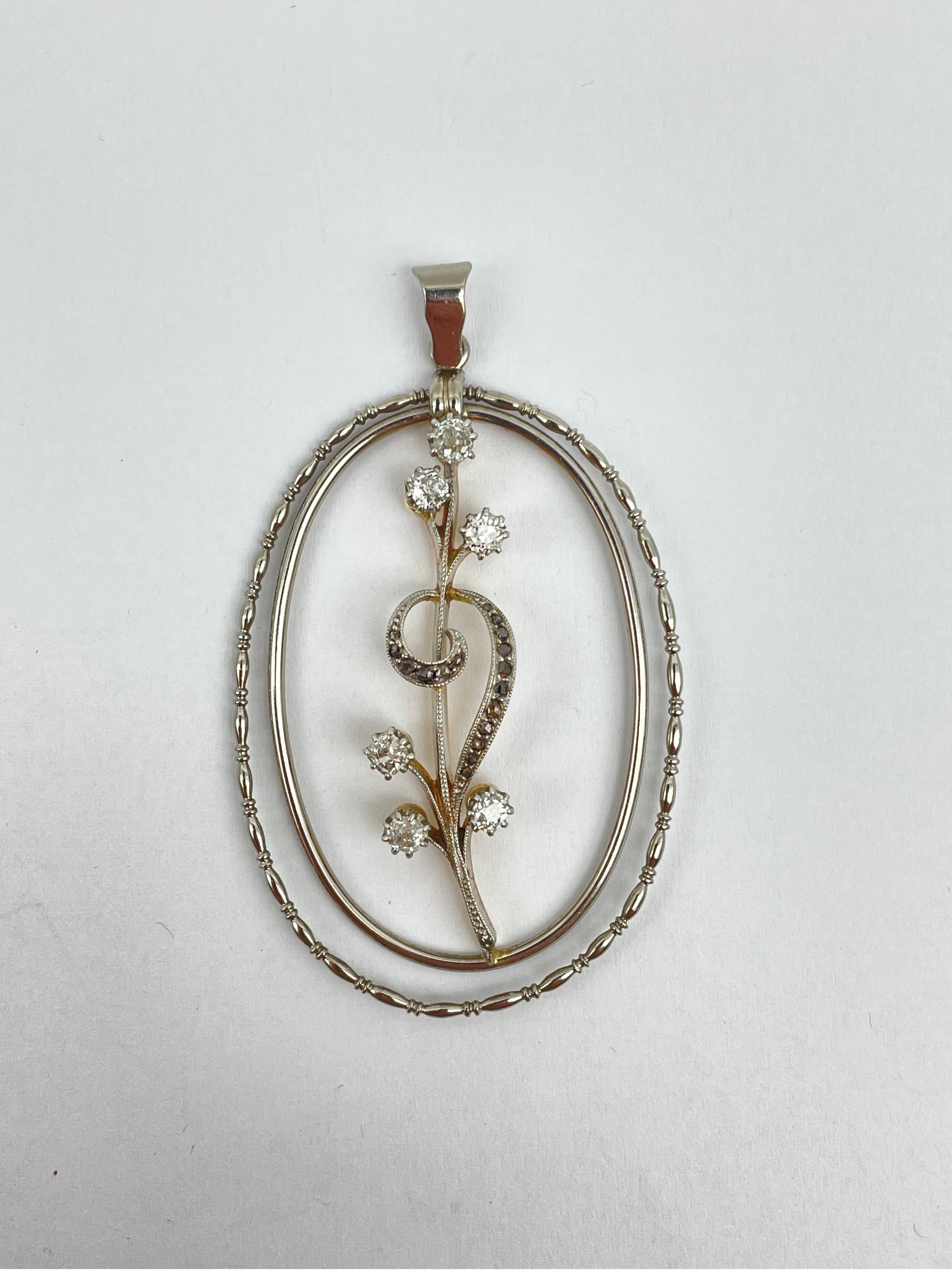 Art Deco Beautiful flower pendant with diamonds 0.6 Carat Brilliants For Sale 9