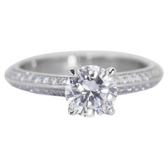 Beautiful 18k White Gold Ring 1.01ct. Round Brilliant Pave Diamond Ring