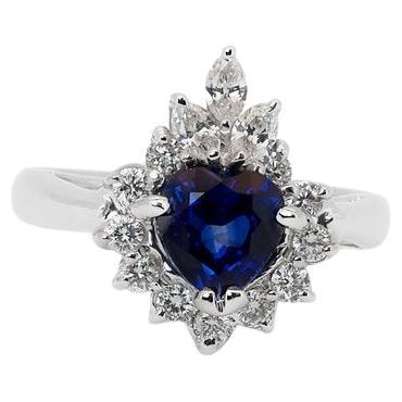 Beautiful 18k White Gold Ring 1.34 Ct Natural Sapphire and Diamonds IGI Cert