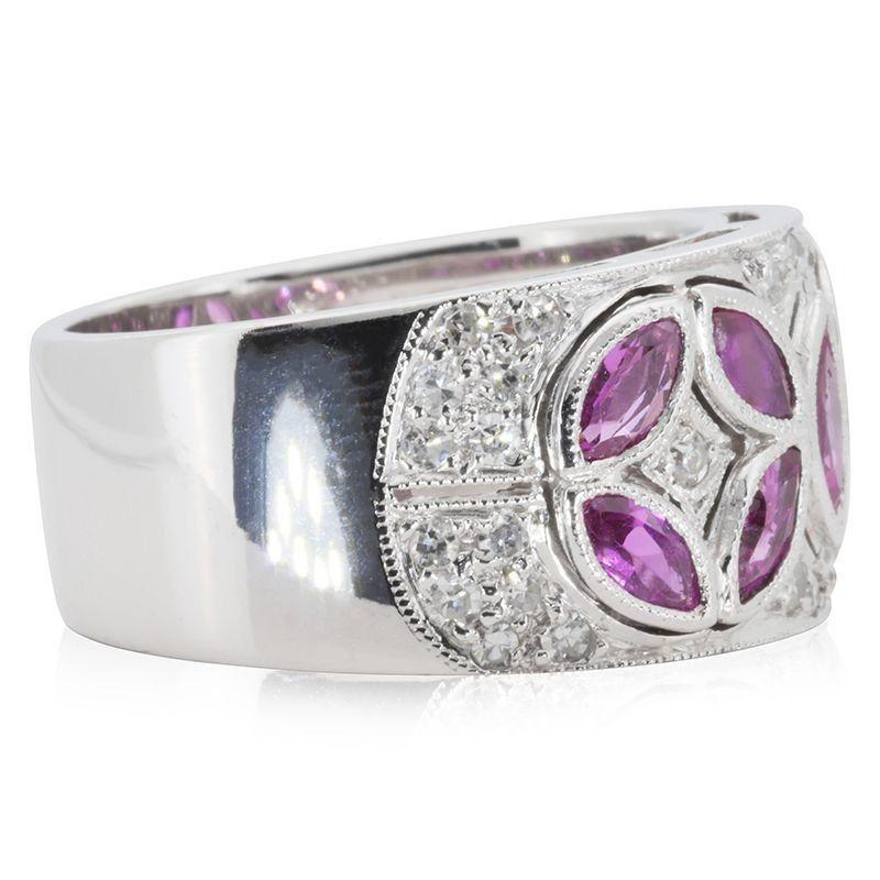 Beautiful 18K White Gold Ring with 1.47 ct Natural Rubies and Diamonds NGI Cert. In New Condition For Sale In רמת גן, IL