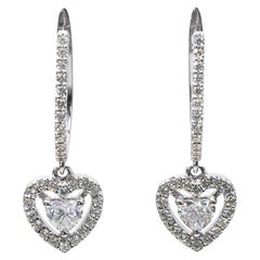 Beautiful 18K White Gold Stud Heart Earrings with 1.13 Ct Natural Diamonds