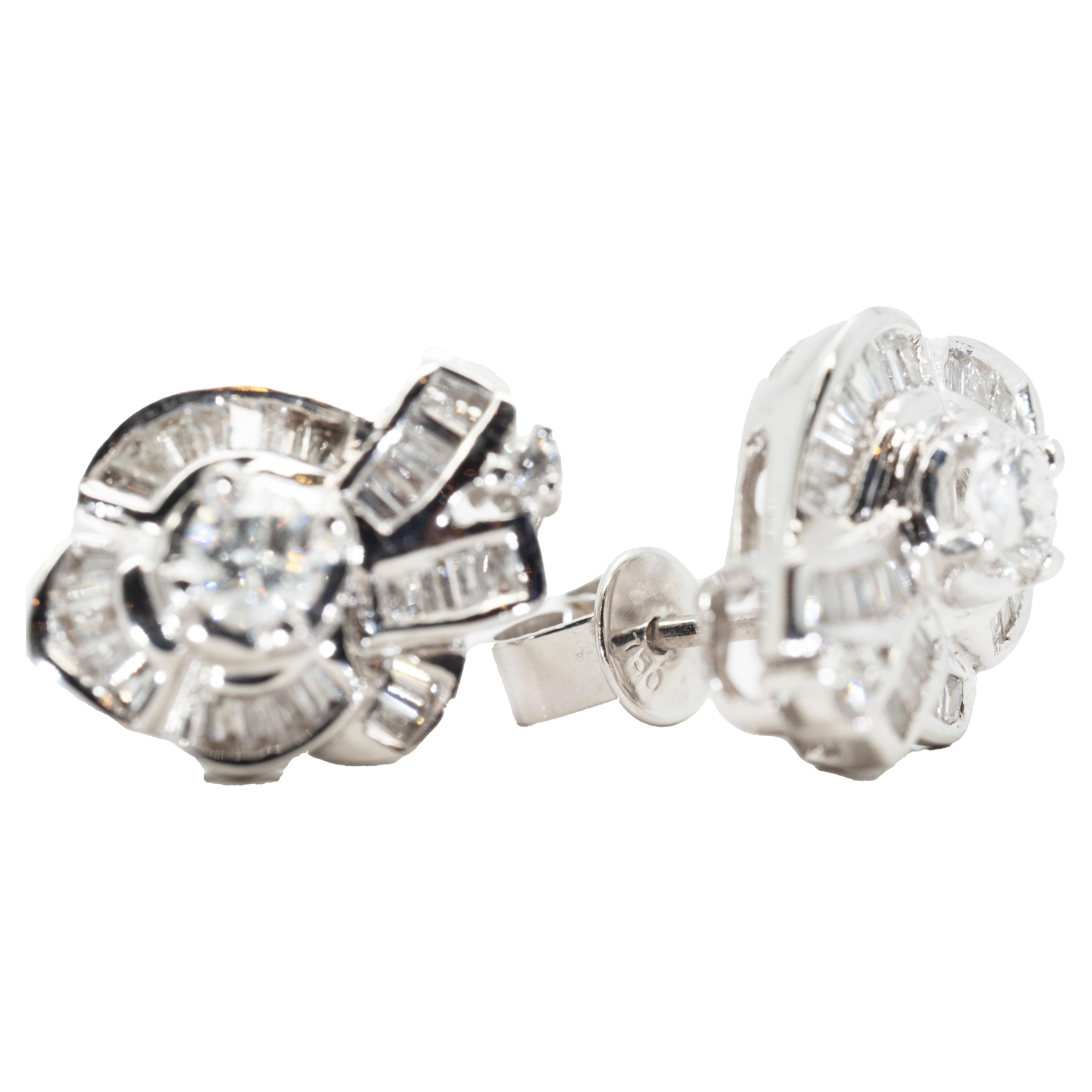 Beautiful 18k White Gold Unique Earrings with 1.00 Ct Natural Diamonds