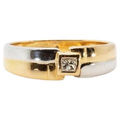 Beautiful 18K White & Yellow Gold Thick Band Ring with 0.10 Ct Natural Diamonds