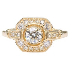 Beautiful 18K Yellow Gold Art Deco Style Ring, 0.40 Natural Diamonds, AIG Cert Beautiful 18K Yellow Gold Art Deco Style Ring, 0.40 Natural Diamonds, AIG Cert