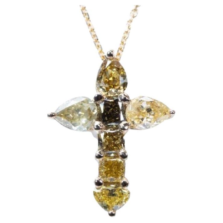 Beautiful 18k Yellow Gold Cross Pendant with 1.25 Ct Natural Diamonds ...