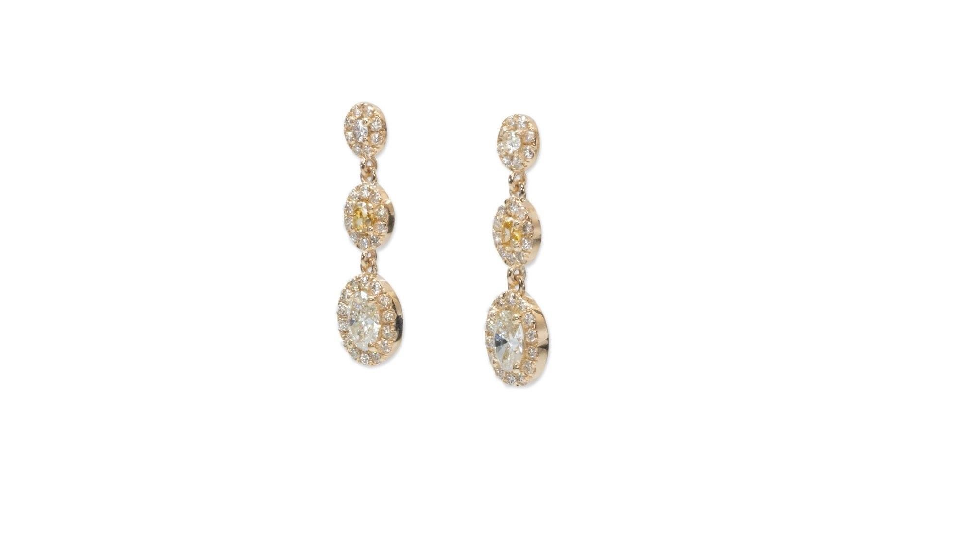 Women's Beautiful 18K Yellow Gold Earrings with 2.22 carat Natural Diamonds- AIG Cert