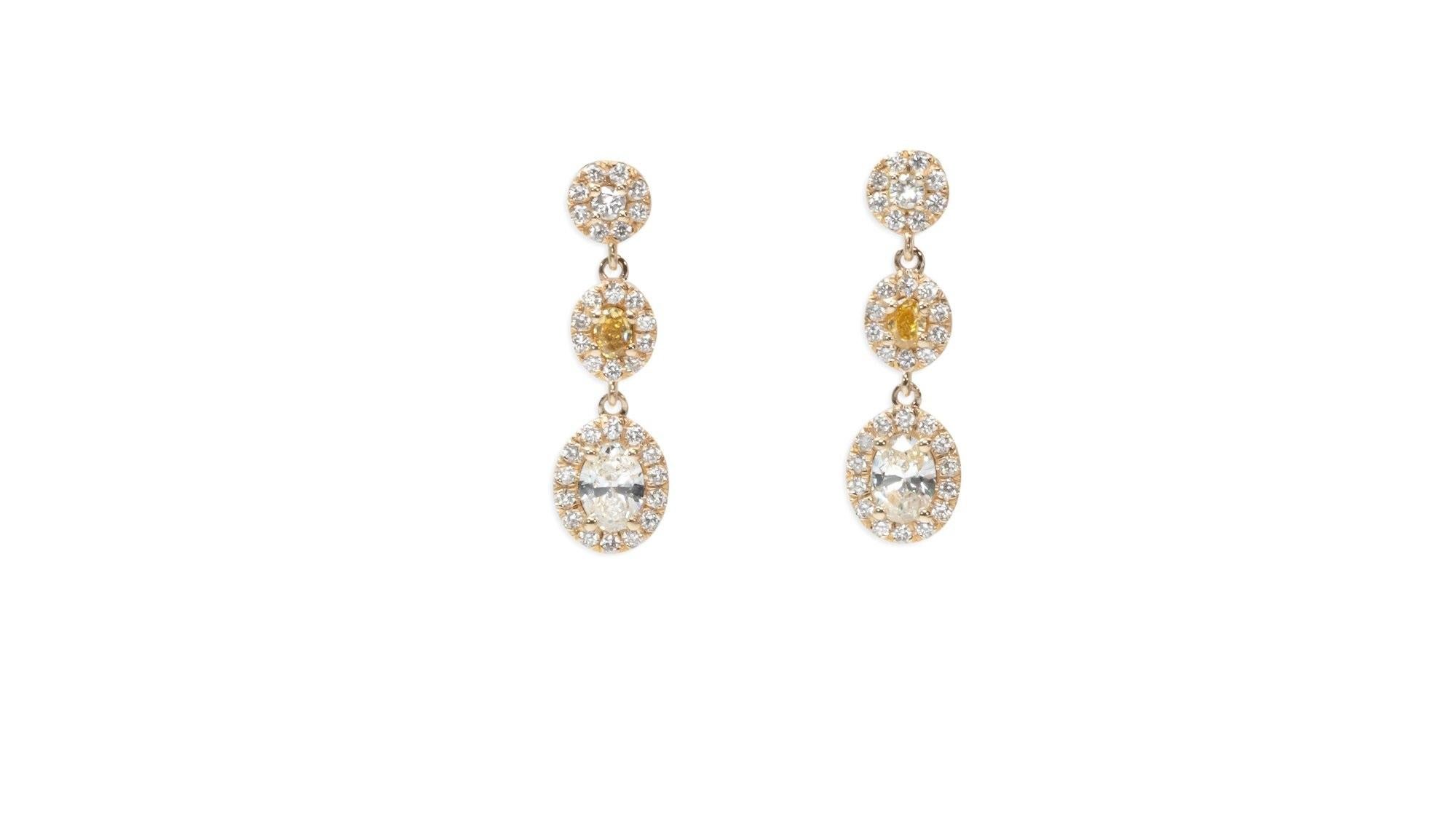 Beautiful 18K Yellow Gold Earrings with 2.22 carat Natural Diamonds- AIG Cert 2