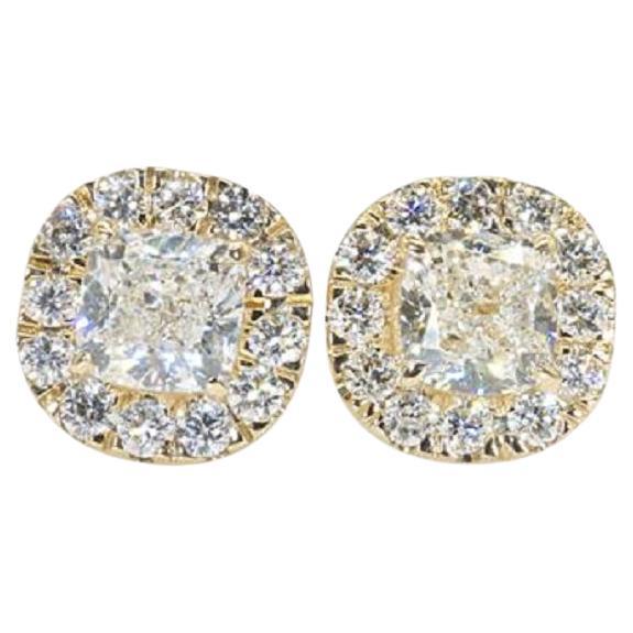 Beautiful 18k Yellow Gold Halo Earrings with 1.04 Ct Natural Diamonds, GIA Cert