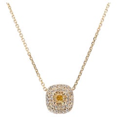 Beautiful 18k Yellow gold Halo Necklace with 0.32 ct Natural Diamonds AIG Cert