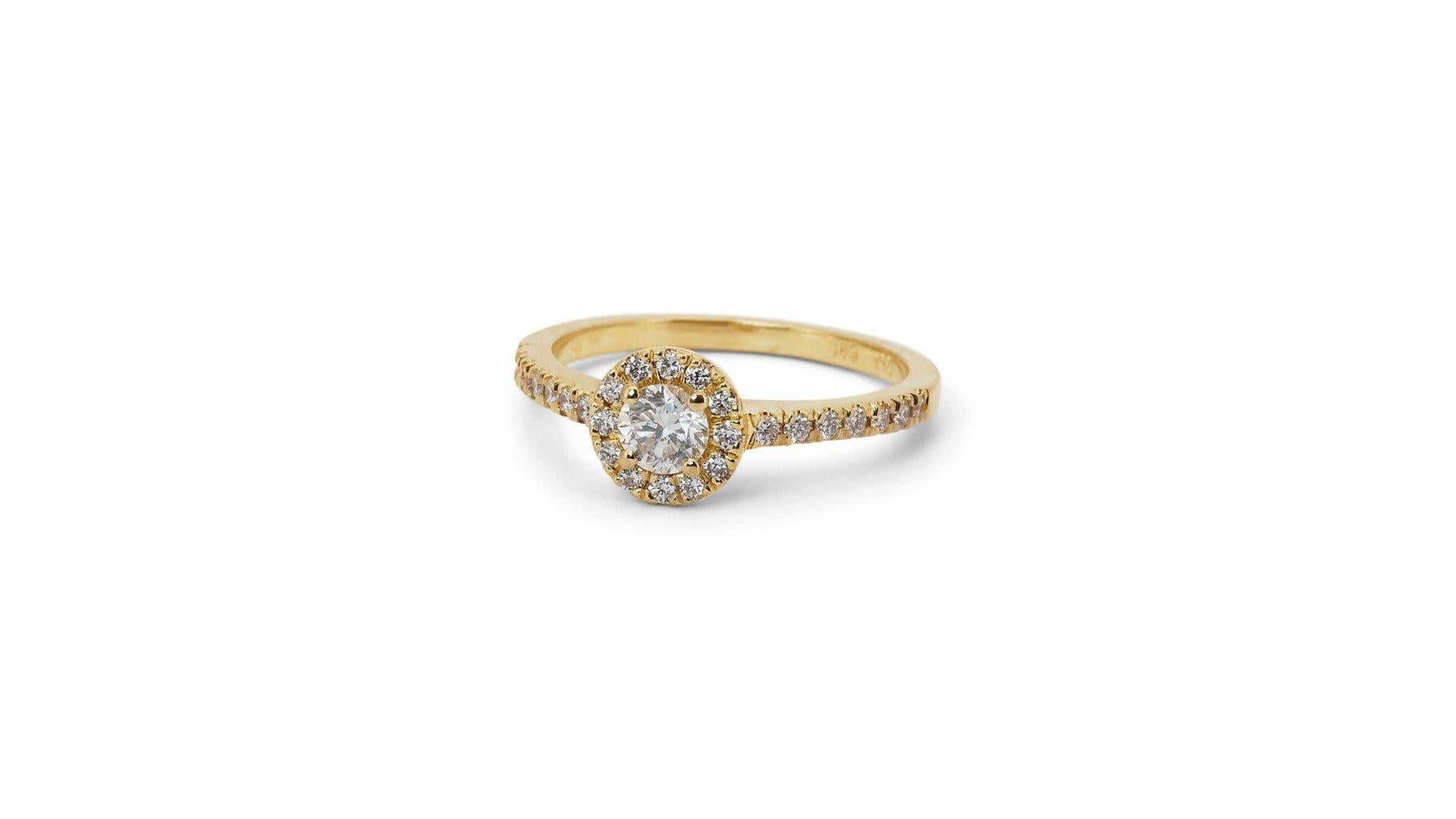Beautiful 18k Yellow Gold Natural Diamond Halo Ring w/ 1 ct - GIA Certified For Sale 1