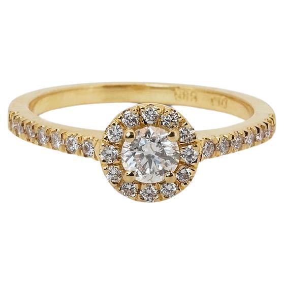 Beautiful 18k Yellow Gold Natural Diamond Halo Ring w/ 1 ct - GIA Certified