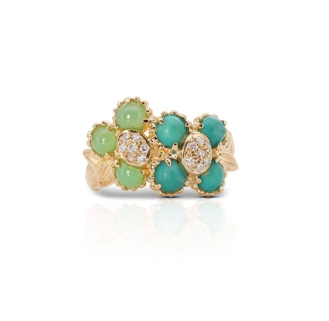 Beautiful 18K Yellow Gold Ring with Jade and Diamonds

Product Details:

Metal: 18K Yellow Gold

Main stone: 1 Pc Jade
Colur: Green
carat weight: 7.00 carat

Sidestone: 14 Pcs Round Diamonds
carat weight: 0.11 carat

Total Jewellery weight: 6.46