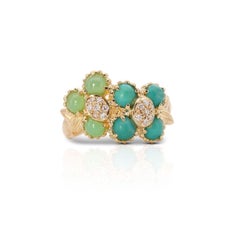 Bellissimo anello in oro giallo 18 carati con giada e diamanti