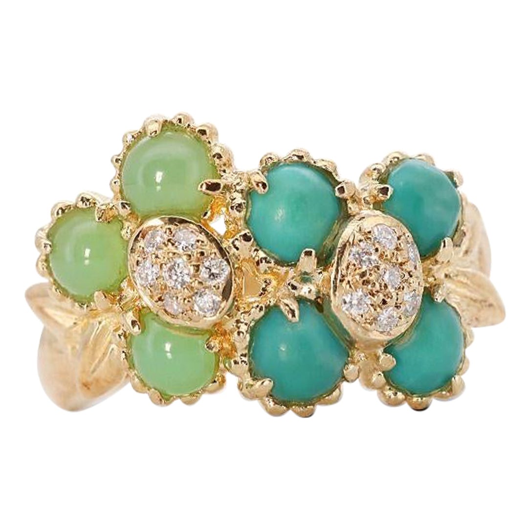 Bellissimo anello in oro giallo 18 carati con giada e diamanti