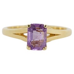 Magnifique bague solitaire en or jaune 18 carats avec amthyste naturelle de 0,90 carat