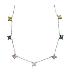 Beautiful 18kt Floral Diamond & Sapphire Necklace