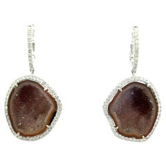 Beautiful 18Kt natural Druzy quartz and diamonds earrings