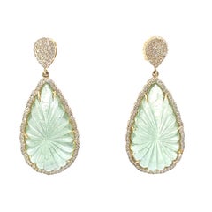 Beautiful 18Kt natural green aquamarine and diamond earrings