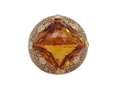 Beautiful 18kt Pink Gold Ring with Large 22.50 Ct Citrine and 5.25 Ct Diamonds