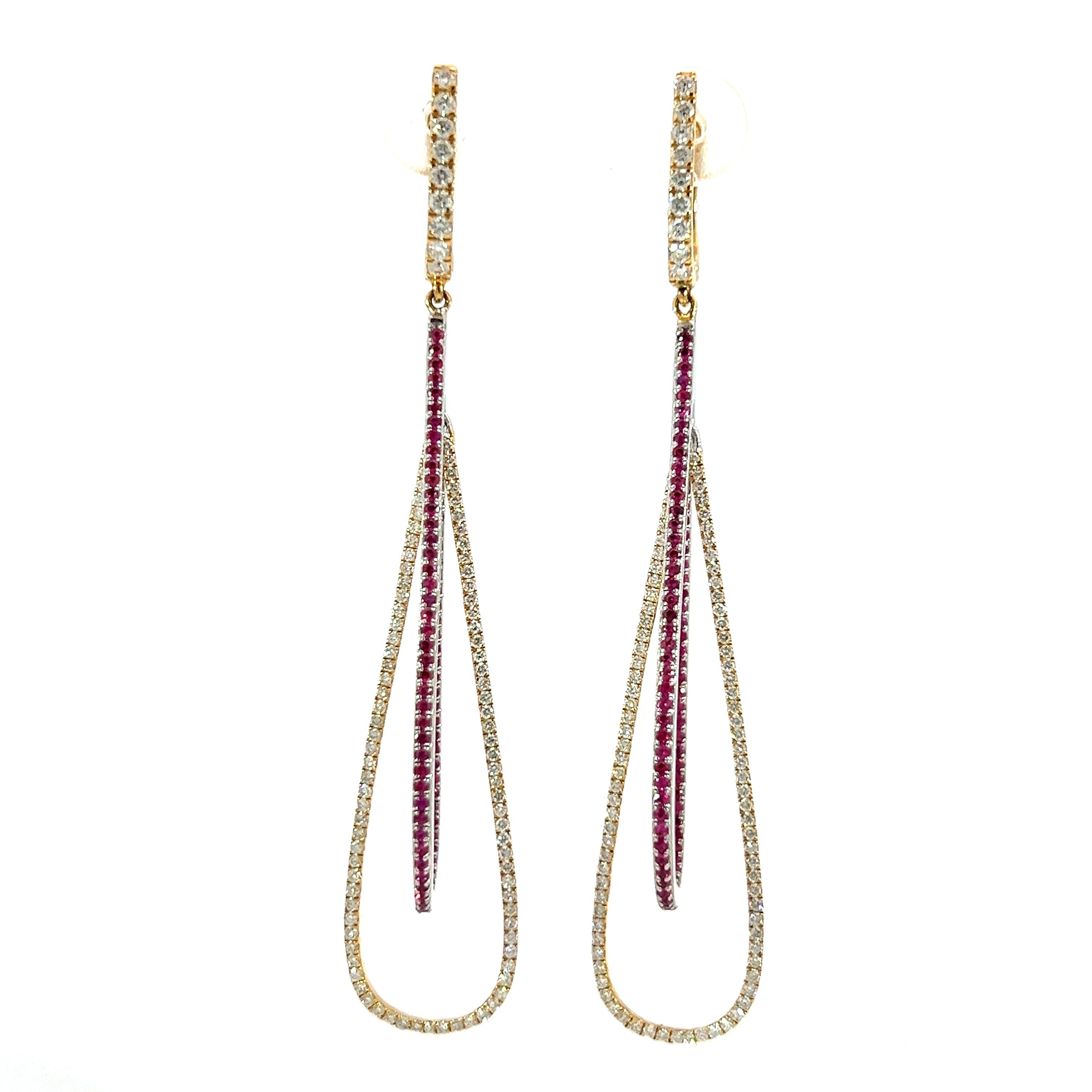 Beautiful 18Kt Ruby and diamond dangle earrings