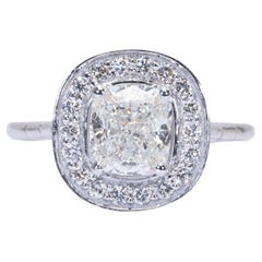 Beautiful 18kt. White Gold Halo Cushion Ring 1.70 Ct Natural Diamonds, IGI Cert