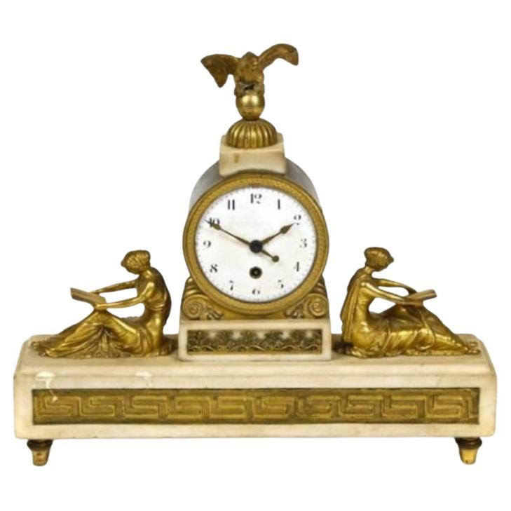 Beautiful 18th C Thomas Hawley European Gilt Bronze & White Marble Mantel Clock For Sale