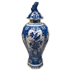 Beautiful 18th Century Dutch Delft Blue and White Earthenware Vase with Top