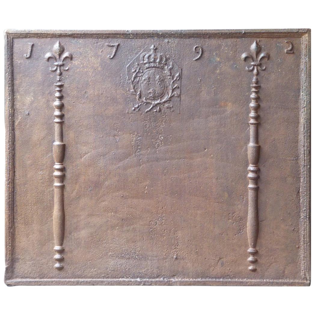 Beautiful 18th Century French Louis XV 'Arms of France' Fireback / Backsplash For Sale