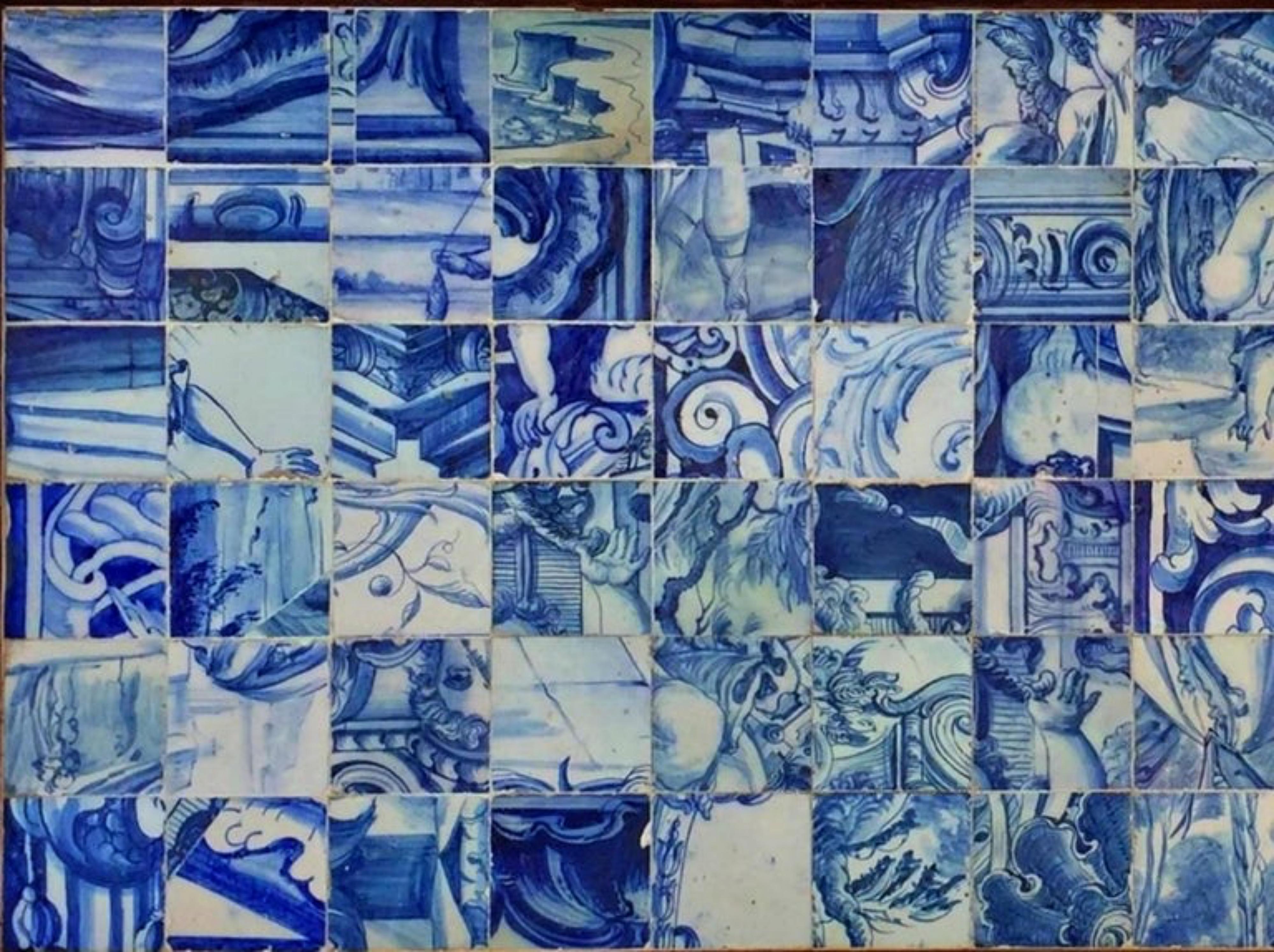 Baroque Magnifique panneau de table du 18ème siècle, pièces détachées de carreaux portugais 3m x 1m en vente