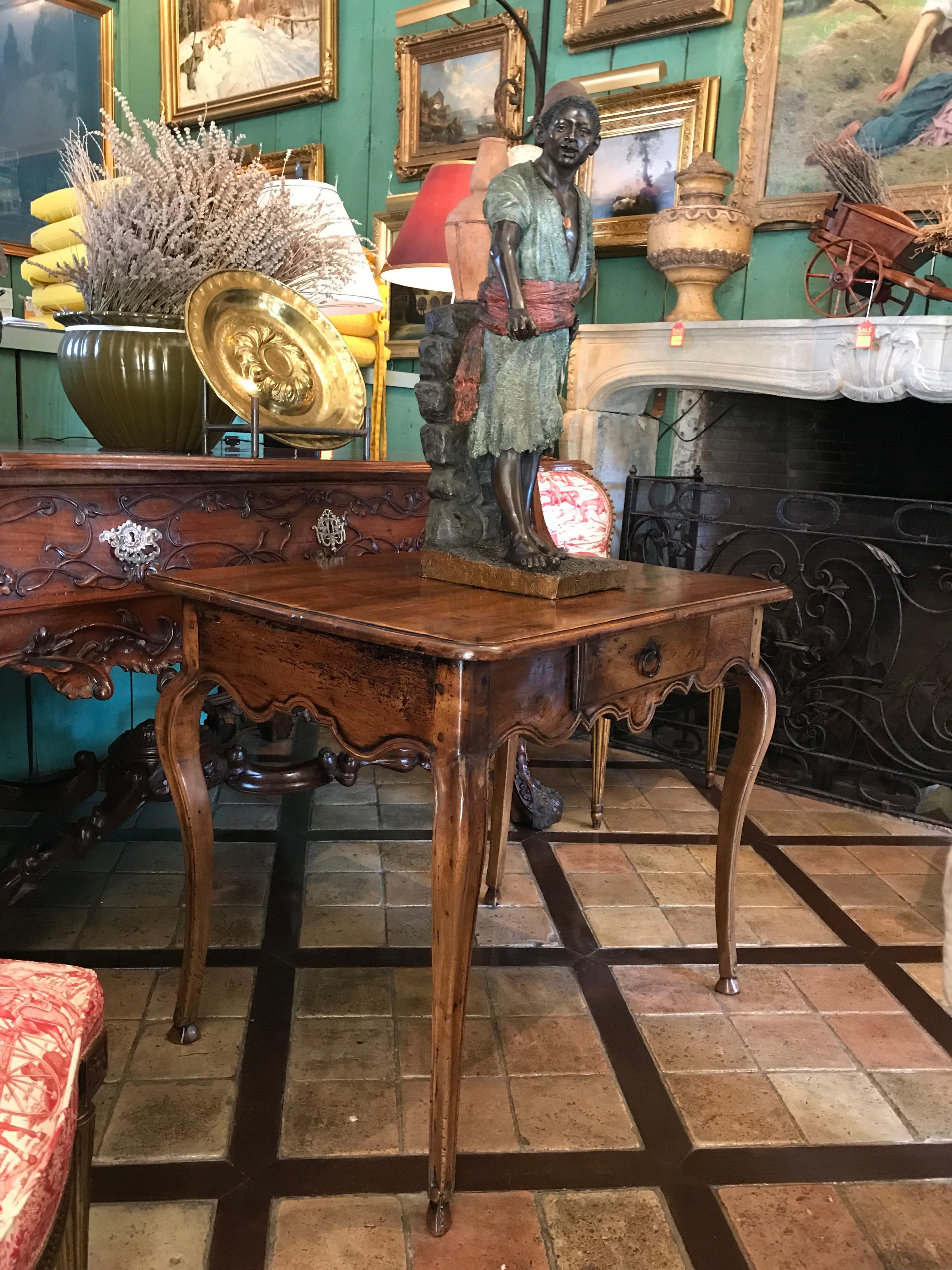 French 18th Century Provencal Hand Carved Walnut Wood Antique Writing Desk Side Table For Sale