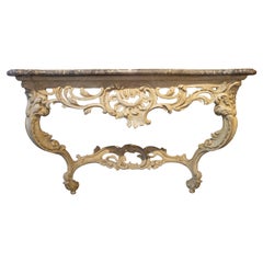 Antique Beautiful 18th Century White Painted Louis XV Marble Top Console