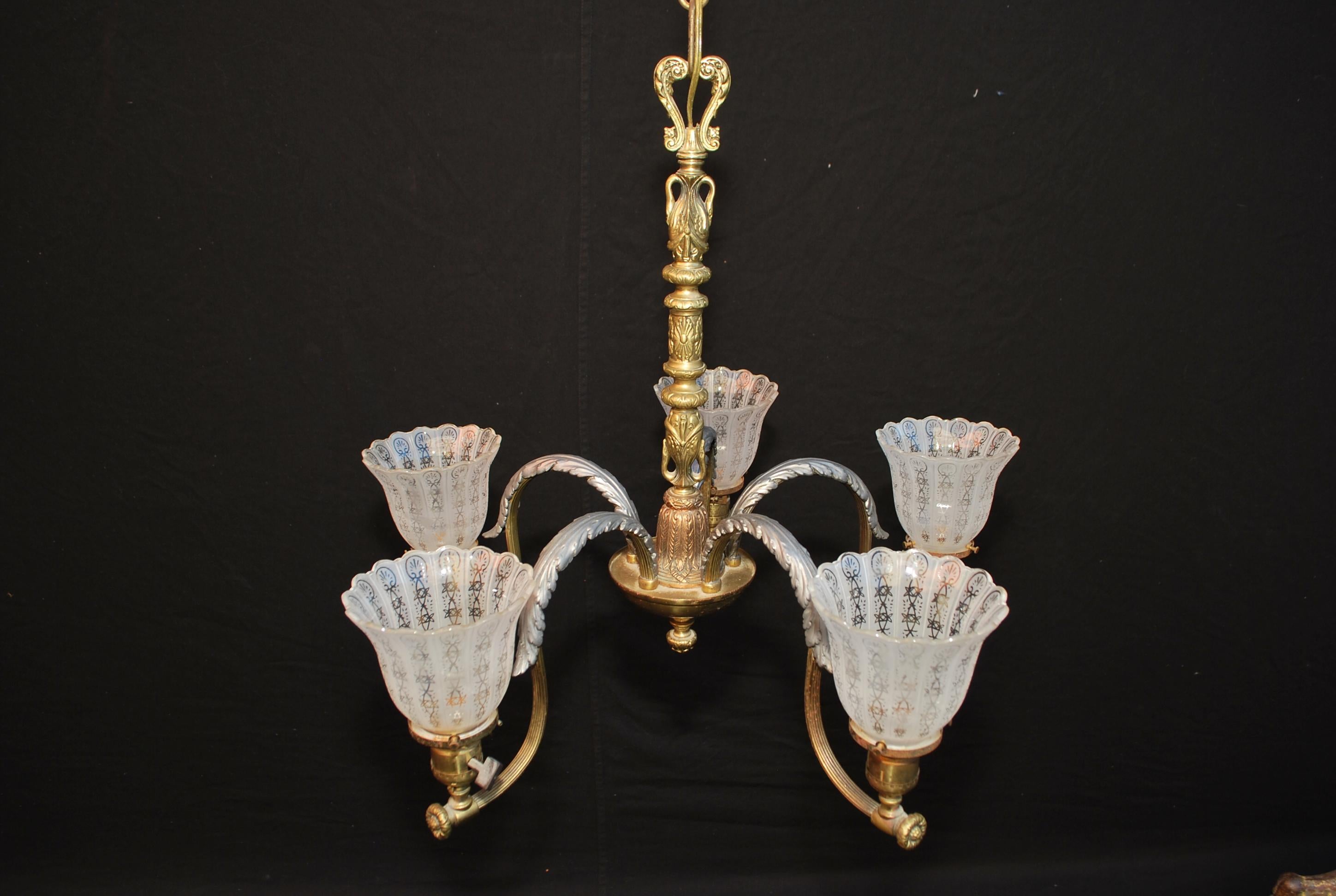 Beautiful 1920's brass chandelier For Sale 2