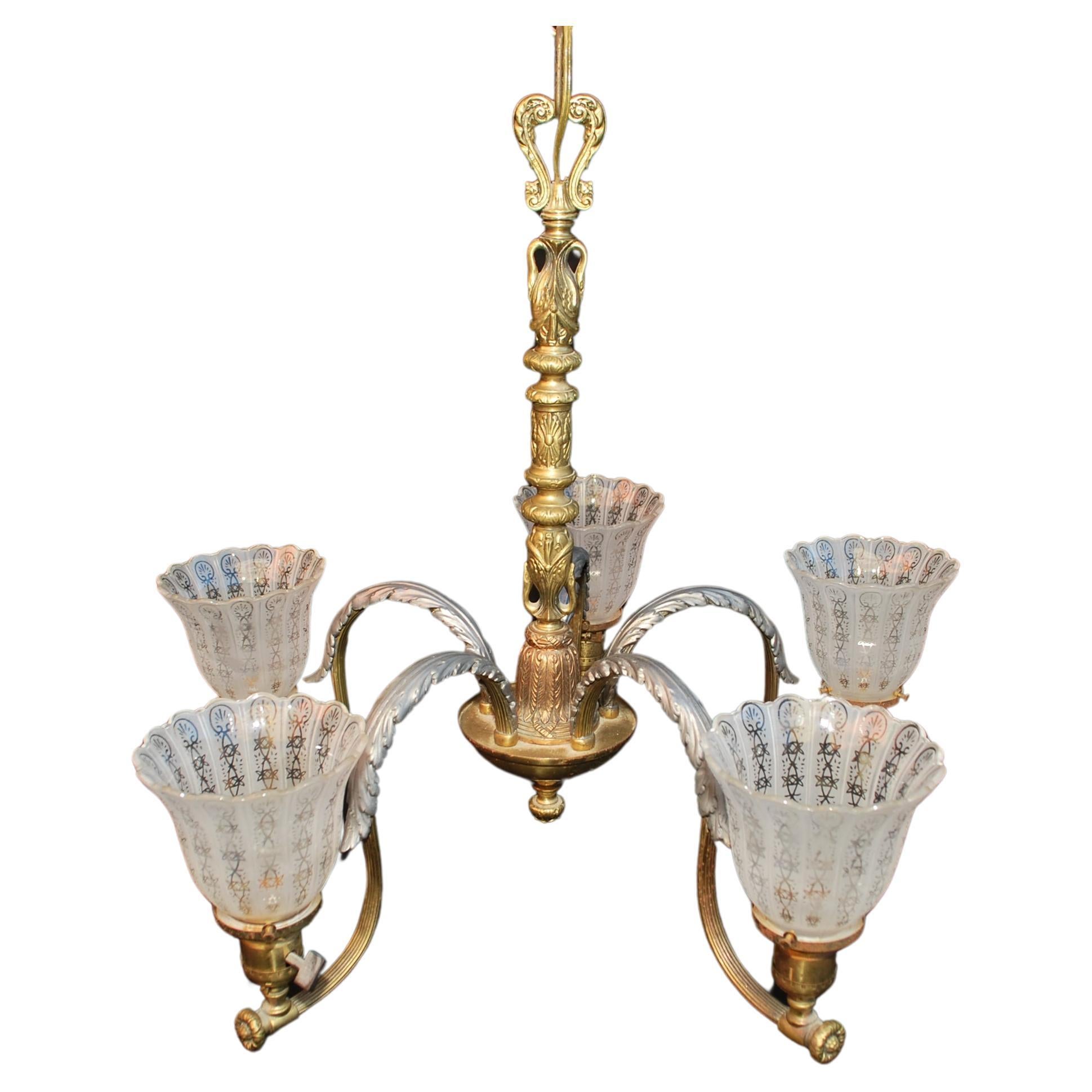 Beautiful 1920's brass chandelier For Sale