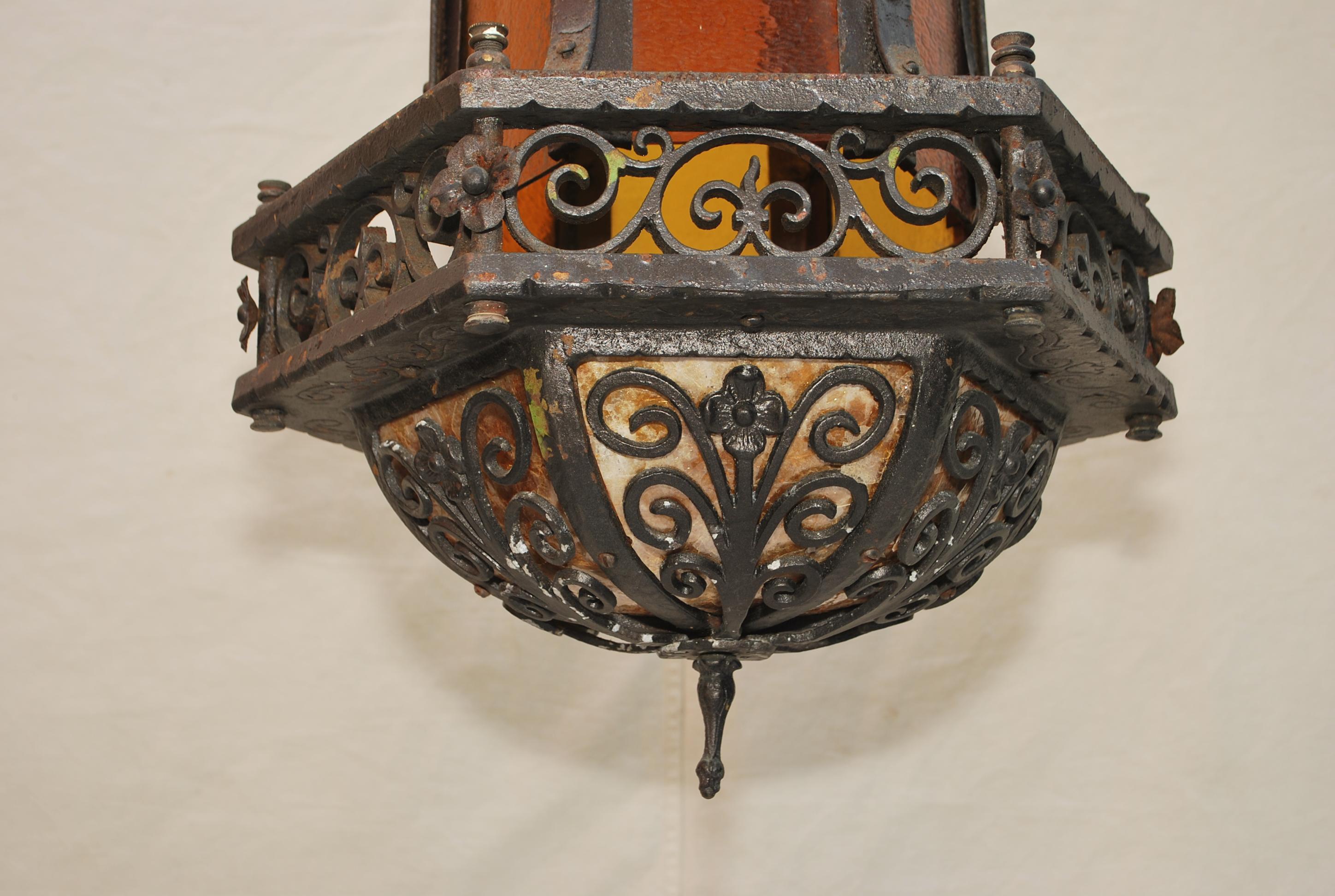 A beautiful and rare 1920's lantern, at the time of the picture shooting the light had his original 1920's wire, but we rewire all our lights and sconces, the patina is allot nicer in person.