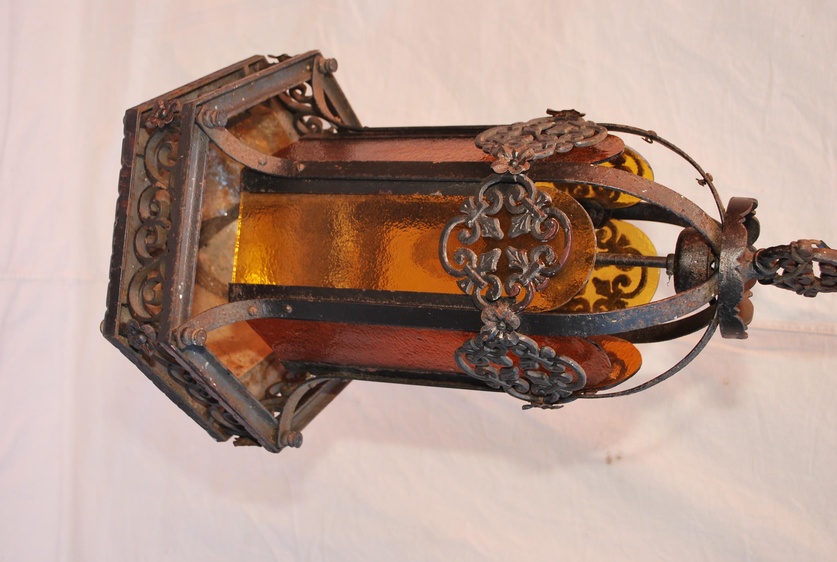 Beautiful 1920's Cast Iron Lantern In Good Condition For Sale In Los Angeles, CA