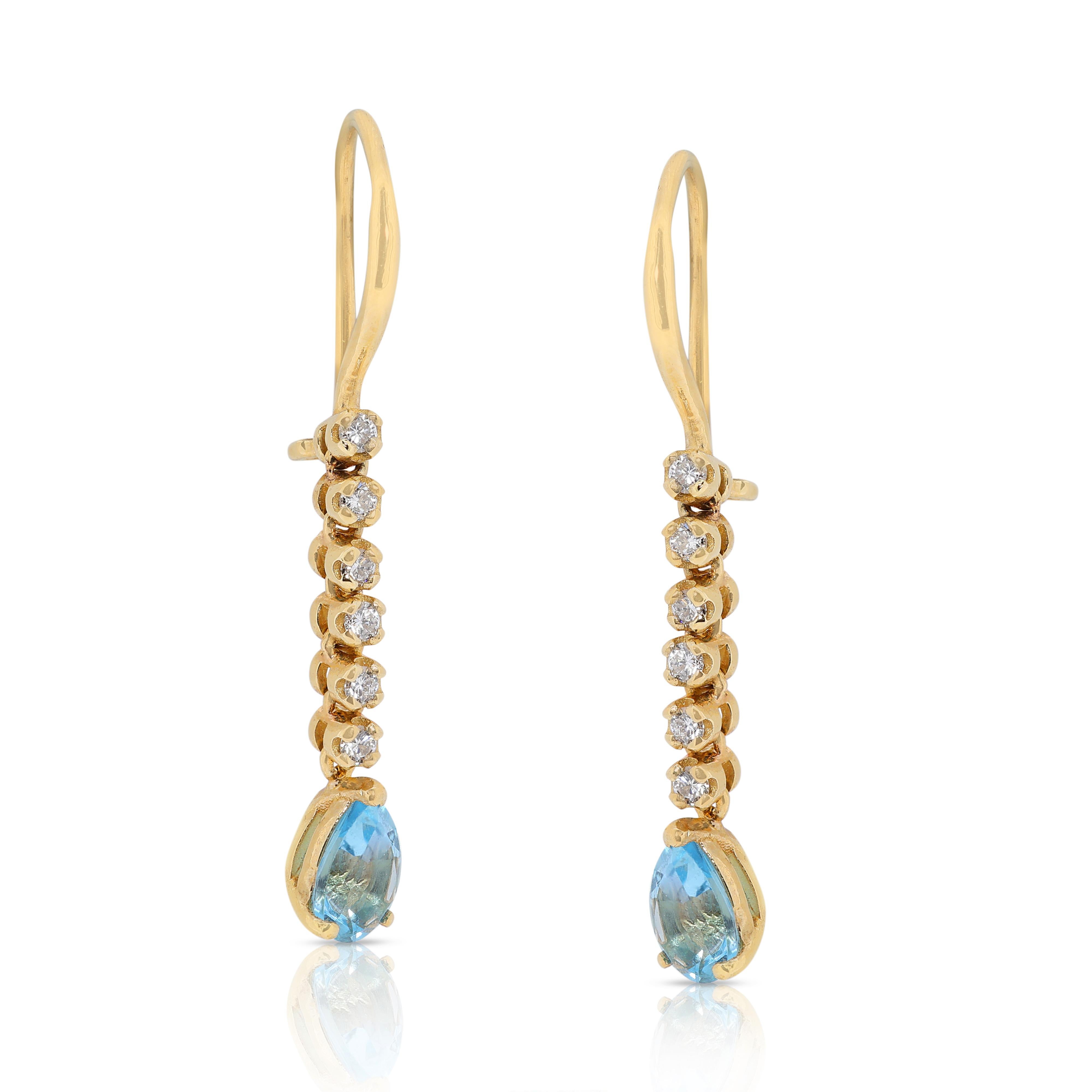 Taglio a goccia Bellissimi orecchini a goccia con topazio e diamanti da 1,92 carati in oro giallo 14k in vendita