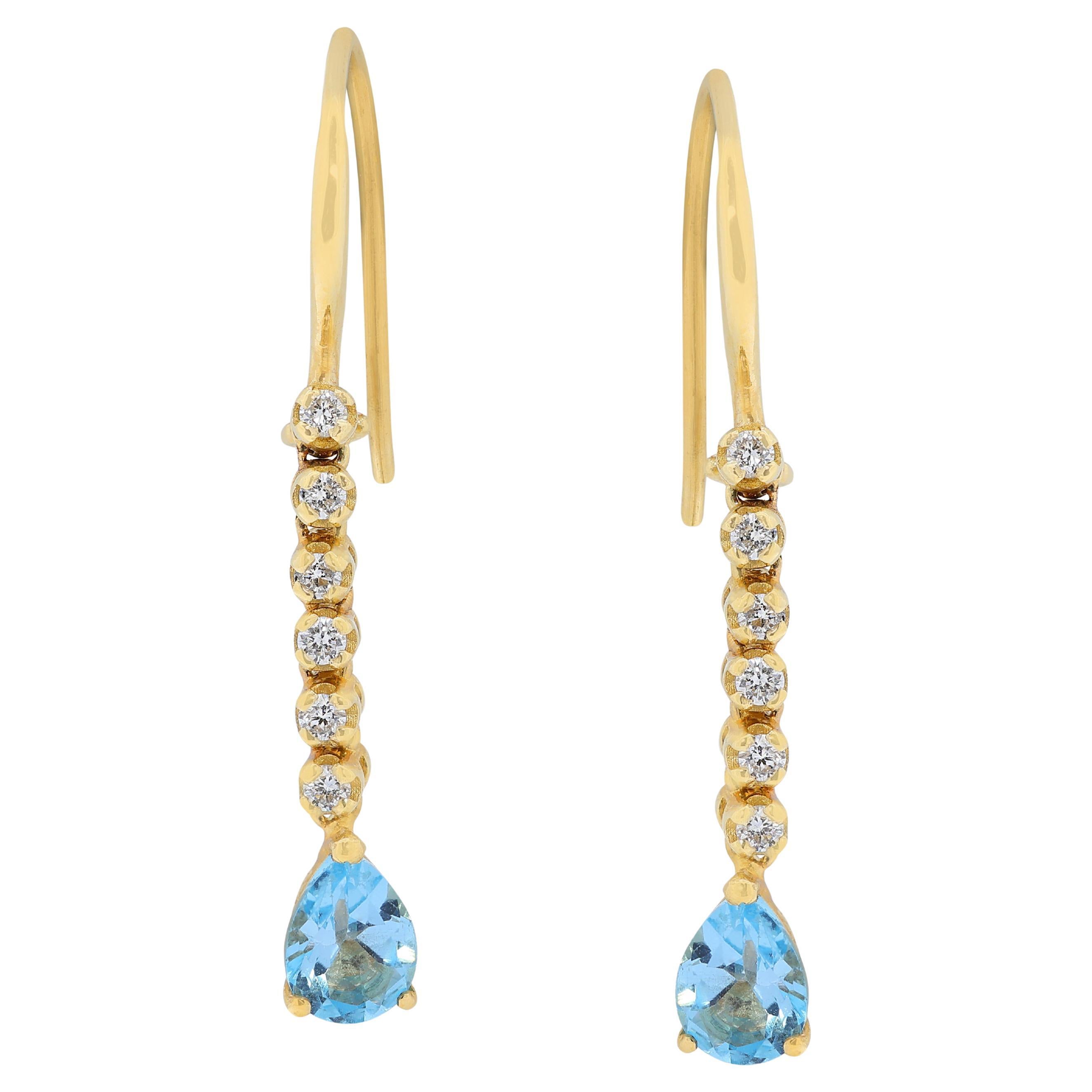 Bellissimi orecchini a goccia con topazio e diamanti da 1,92 carati in oro giallo 14k in vendita