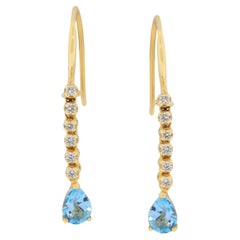 Bellissimi orecchini a goccia con topazio e diamanti da 1,92 carati in oro giallo 14k