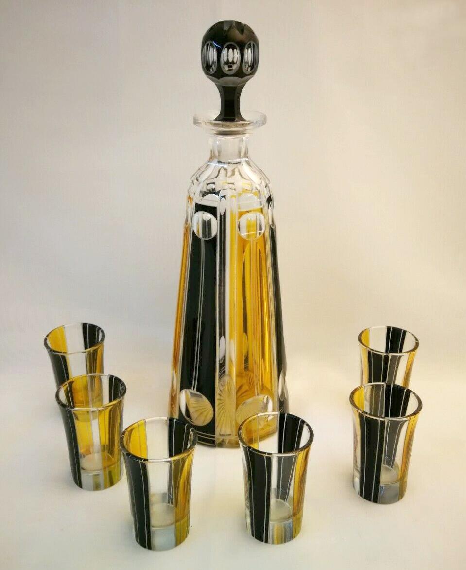 Beautiful 1930s Art Deco Glass Decanter Set by Karl Palda In Good Condition In Devon, England