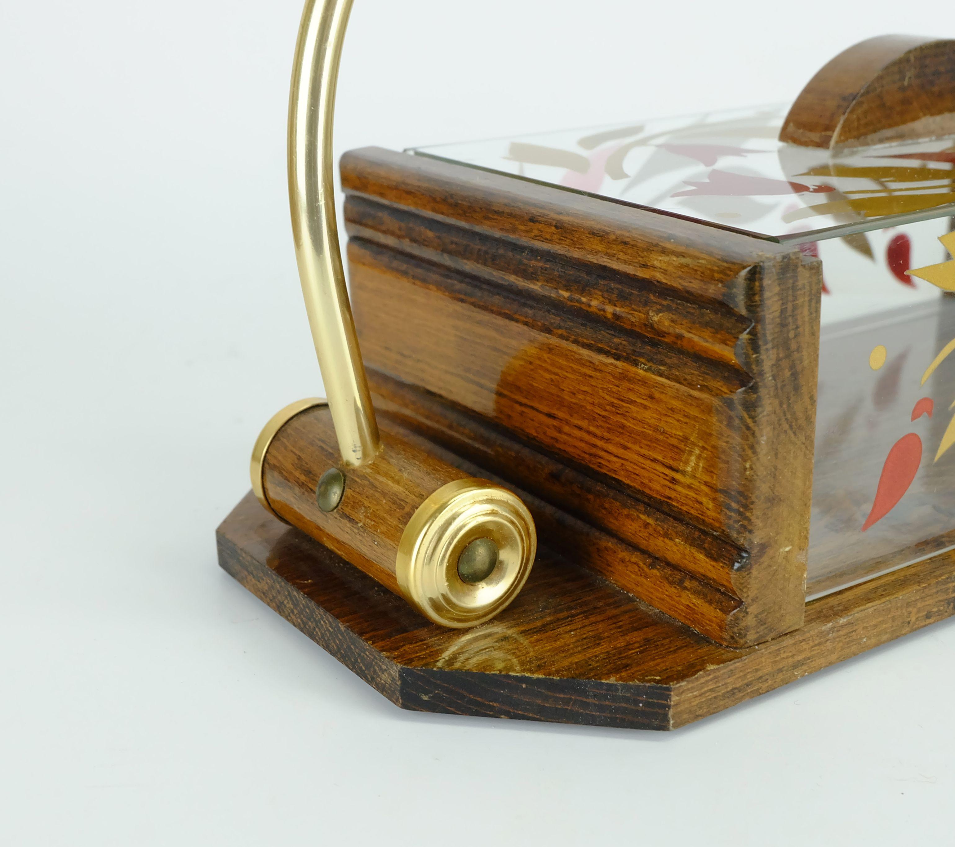 Mid-20th Century beautiful 1930s french art déco COOKIE JAR wood glass brass For Sale